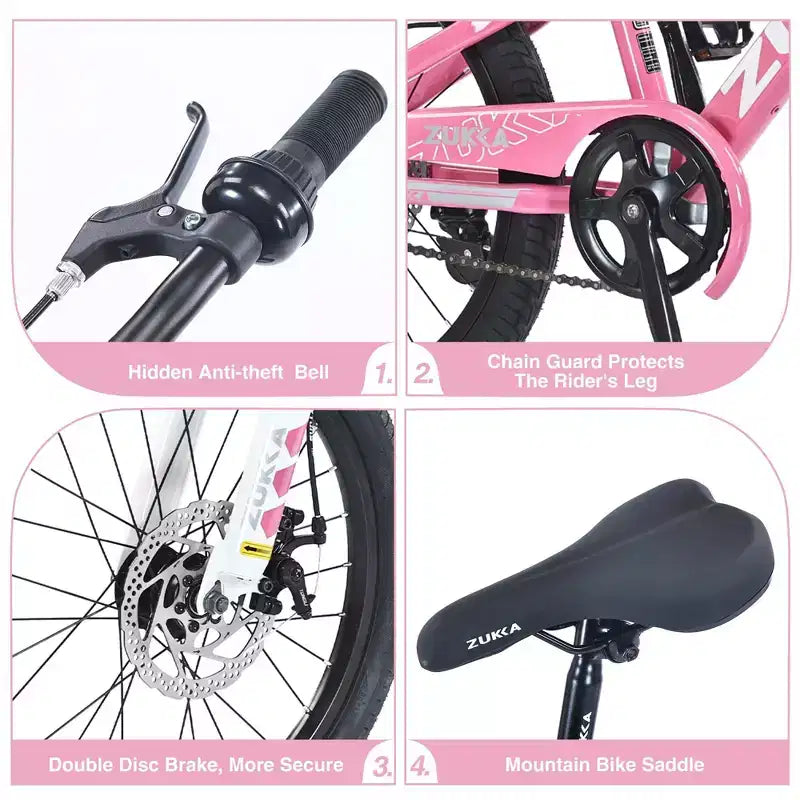 NAYSAYE Bicicleta de Montaña de 20 Pulgadas MTB con Sillín Ajustable y Frenos de Disco Dobles para Aventuras al Aire Libre, Rosa, 54.33*22.44*32.48