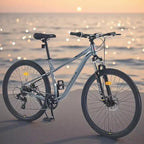NAYSAYE Bicicleta de montaña MTB de 27.5 pulgadas y 8 velocidades con suspensión delantera, cuadro de acero duradero para hombres y mujeres, aventuras en todo terreno, Gris, 68.5*27.1*40.55