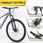 NAYSAYE Bicicleta de montaña MTB de 27.5 pulgadas y 8 velocidades con suspensión delantera, cuadro de acero duradero para hombres y mujeres, aventuras en todo terreno, Gris, 68.5*27.1*40.55