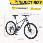 NAYSAYE Bicicleta de montaña MTB de 27.5 pulgadas y 8 velocidades con suspensión delantera, cuadro de acero duradero para hombres y mujeres, aventuras en todo terreno, Gris, 68.5*27.1*40.55