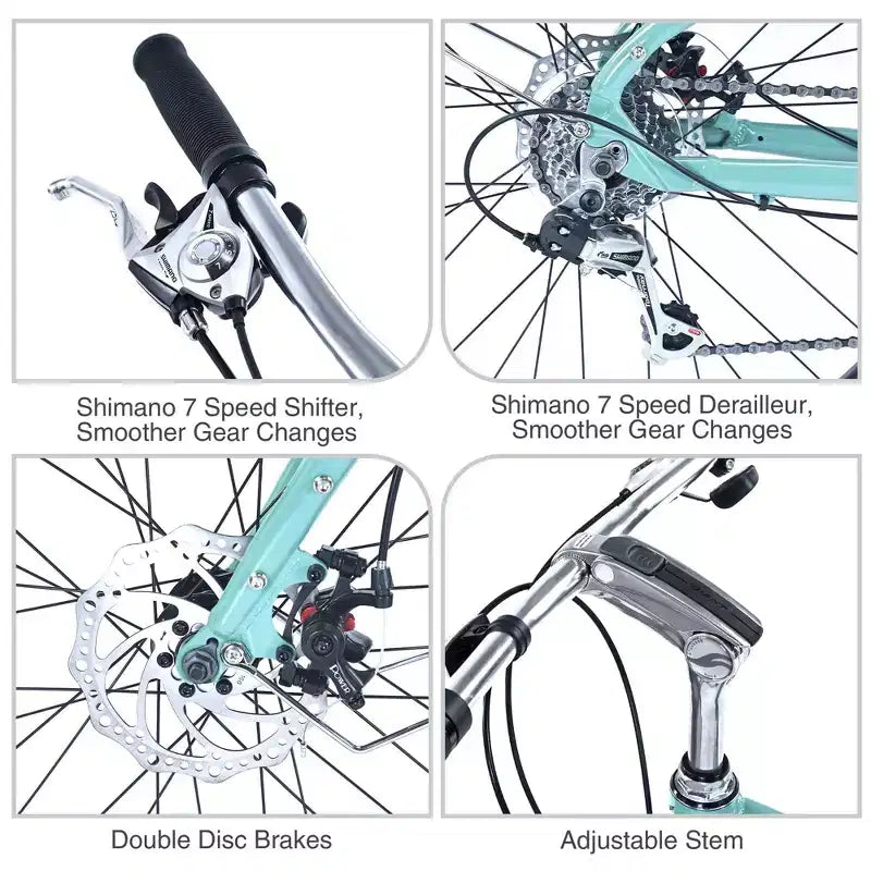 NAYSAYE Bicicleta de carga de 7 velocidades con cuadro de aleación de aluminio y portabultos delantero y trasero para uso diario y viajes, verde, 65*27.56*42.13