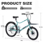NAYSAYE Bicicleta de carga de 7 velocidades con cuadro de aleación de aluminio y portabultos delantero y trasero para uso diario y viajes, verde, 65*27.56*42.13