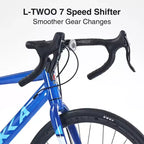 NAYSAYE Bicicleta de carretera híbrida 700C para adultos, 7 velocidades, cuadro ligero de aluminio, bicicleta de carreras para viajar por la ciudad, azul, 68.5*18.8*39