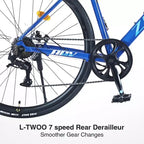NAYSAYE Bicicleta de carretera híbrida 700C para adultos, 7 velocidades, cuadro ligero de aluminio, bicicleta de carreras para viajar por la ciudad, azul, 68.5*18.8*39