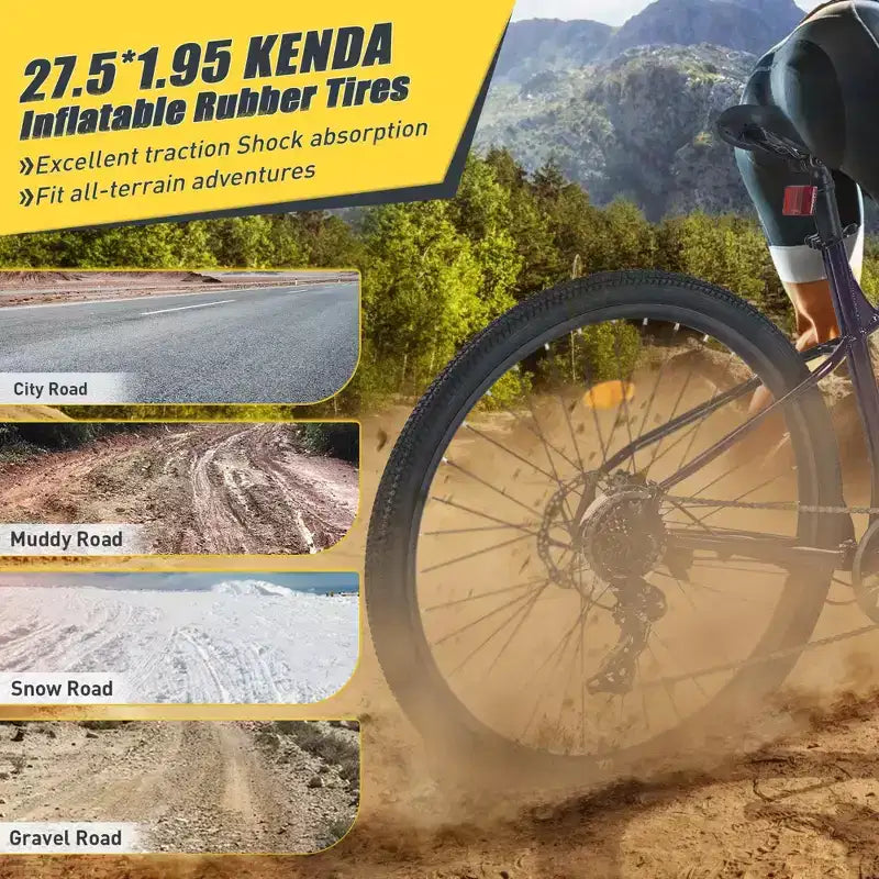NAYSAYE Bicicleta de montaña con ruedas de 27.5 pulgadas y 21 velocidades, suspensión delantera para hombres, mujeres, niños y niñas, azul, 68.8*26.37*39.37