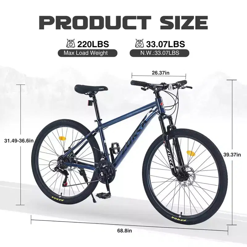 NAYSAYE Bicicleta de montaña con ruedas de 27.5 pulgadas y 21 velocidades, suspensión delantera para hombres, mujeres, niños y niñas, azul, 68.8*26.37*39.37