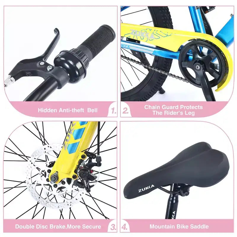 NAYSAYE Bicicleta de montaña con cuadro de acero duradero con suspensión para niños, para ciclismo al aire libre, rosa, 63.78*24.8*37.2