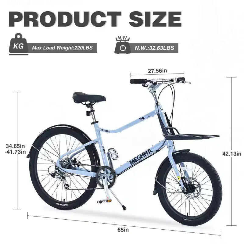 NAYSAYE Bicicleta de carga de 7 velocidades, cuadro de aleación, para adultos, para viajes diarios, azul, 65*27.56*42.13