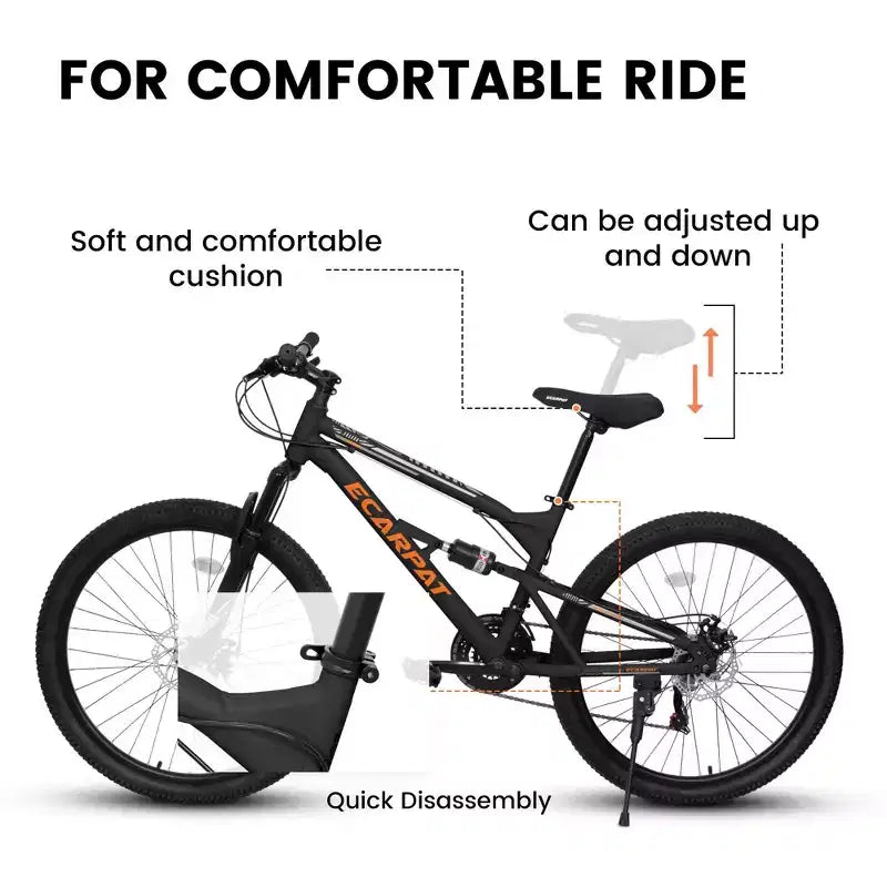 NAYSAYE Bicicleta de montaña de 26 pulgadas con cuadro de acero, 21 velocidades, doble suspensión, para adultos, para ciclismo al aire libre, Negro, 67*25*40