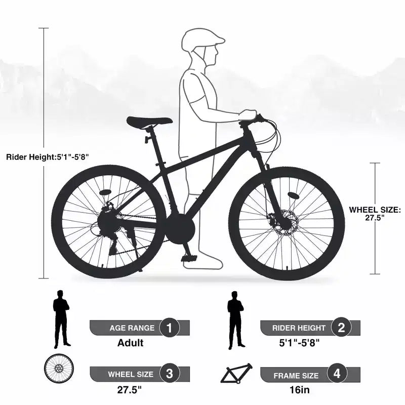 Bicicleta de montaña NAYSAYE con ruedas de 27.5 pulgadas y 21 velocidades, suspensión delantera para hombres, mujeres, niños y niñas, verde, 68.8*26.37*39.37