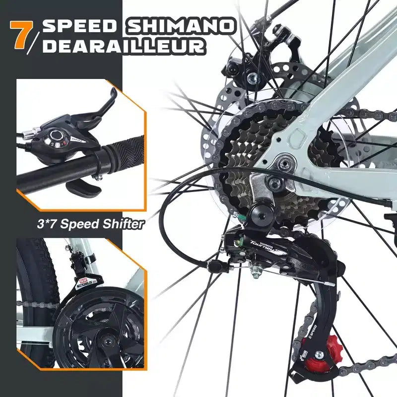 Bicicleta de montaña NAYSAYE con ruedas de 27.5 pulgadas y 21 velocidades, suspensión delantera para hombres, mujeres, niños y niñas, verde, 68.8*26.37*39.37