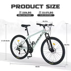 Bicicleta de montaña NAYSAYE con ruedas de 27.5 pulgadas y 21 velocidades, suspensión delantera para hombres, mujeres, niños y niñas, verde, 68.8*26.37*39.37