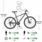 Bicicleta de montaña NAYSAYE de 26 pulgadas con 3X8/24 velocidades MTB con cuadro de acero y suspensión delantera para adultos, hombres, mujeres y estudiantes, verde, 65.75*24.41*37