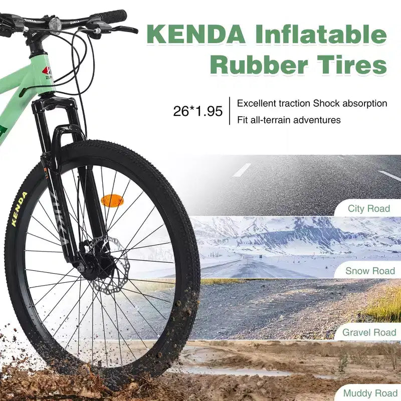 Bicicleta de montaña NAYSAYE de 26 pulgadas con 3X8/24 velocidades MTB con cuadro de acero y suspensión delantera para adultos, hombres, mujeres y estudiantes, verde, 65.75*24.41*37