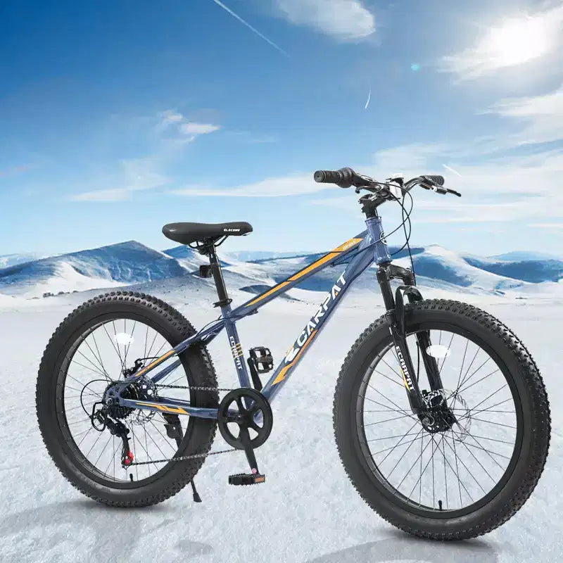 NAYSAYE Bicicleta de montaña con neumáticos anchos de 24 pulgadas, cambio de 7 velocidades y doble freno de disco para adultos y jóvenes, gris, 67*25*40