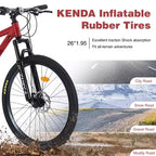 Bicicleta de Montaña NAYSAYE 24 Velocidades con Cuadro de Acero y Horquilla de Suspensión para Adultos, Rojo, 65.75*24.41*37