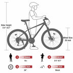 Bicicleta de Montaña NAYSAYE 24 Velocidades con Cuadro de Acero y Horquilla de Suspensión para Adultos, Rojo, 65.75*24.41*37