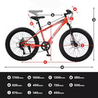 Bicicleta de montaña NAYSAYE de 24 pulgadas con neumáticos gruesos, cambio de 7 velocidades y doble freno de disco para adultos y jóvenes, naranja, 67*25*40