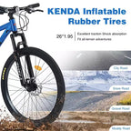 Bicicleta de montaña NAYSAYE de 26 pulgadas, cuadro de acero, 24 velocidades, horquilla de suspensión, bicicleta para adultos para aventura al aire libre, azul, 65.75*24.41*37