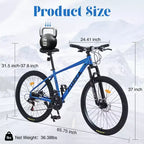 Bicicleta de montaña NAYSAYE de 26 pulgadas, cuadro de acero, 24 velocidades, horquilla de suspensión, bicicleta para adultos para aventura al aire libre, azul, 65.75*24.41*37