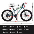 Bicicleta de montaña NAYSAYE de 24 pulgadas con neumático grueso, cambio de 7 velocidades y doble freno de disco para adultos y jóvenes, azul y verde, 67*25*40