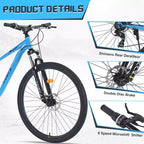 Bicicleta de montaña NAYSAYE de 29 pulgadas y 8 velocidades, cuadro de acero con suspensión delantera para adultos y jóvenes, azul, 70.8*27.1*41.7