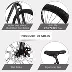 Bicicleta de montaña NAYSAYE de 27 pulgadas y 21 velocidades con horquilla de suspensión y frenos de disco para hombres y mujeres, gris, 70*27*39.5