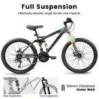 Bicicleta de montaña NAYSAYE de 26 pulgadas y 21 velocidades con doble amortiguación para viajes y desplazamientos de unisex, gris, 67*27*39