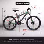 Bicicleta de montaña NAYSAYE de 26 pulgadas y 21 velocidades con doble amortiguación para viajes y desplazamientos de unisex, gris, 67*27*39