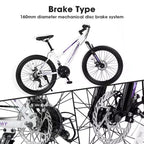 NAYSAYE Bicicleta de montaña de 24 pulgadas con cambio de 21 velocidades y doble freno de disco para adolescentes y mujeres, blanco, 66*24.8*35