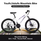 NAYSAYE Bicicleta de montaña de 24 pulgadas con cambio de 21 velocidades y doble freno de disco para adolescentes y mujeres, blanco, 66*24.8*35