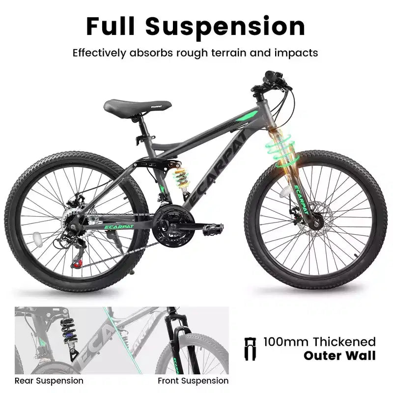 Bicicleta de montaña de doble suspensión NAYSAYE de 27.5 pulgadas y 21 velocidades con amortiguadores dobles para hombres y mujeres, gris, 68.1*27*39.7