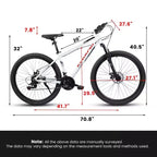Bicicleta de montaña NAYSAYE de 27 pulgadas con cambio de 21 velocidades, horquilla de suspensión y frenos de disco para hombres y mujeres, color blanco, 53.54*7.68*28.35