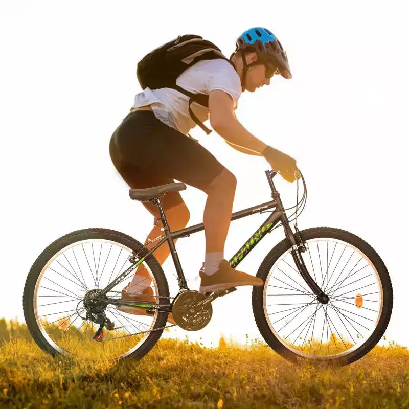 Bicicleta de Montaña NAYSAYE de 26 Pulgadas con Cuadro de Acero al Carbono, 21 Velocidades, Frenos Dobles V, para Adultos y Adolescentes, para Senderismo, Negro y Verde, 69.57*27*39