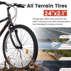 Bicicleta de Montaña NAYSAYE de 24 Pulgadas, Cuadro de 21 Velocidades, Frenos Dobles V para Adultos y Adolescentes para Ciclismo de Montaña, Negro y Rojo, 64.57*24.8*34.65