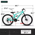 Bicicleta de montaña NAYSAYE de 26 pulgadas con cuadro de acero, horquilla de suspensión y 21 velocidades para hombres y mujeres, azul, 68*27*38