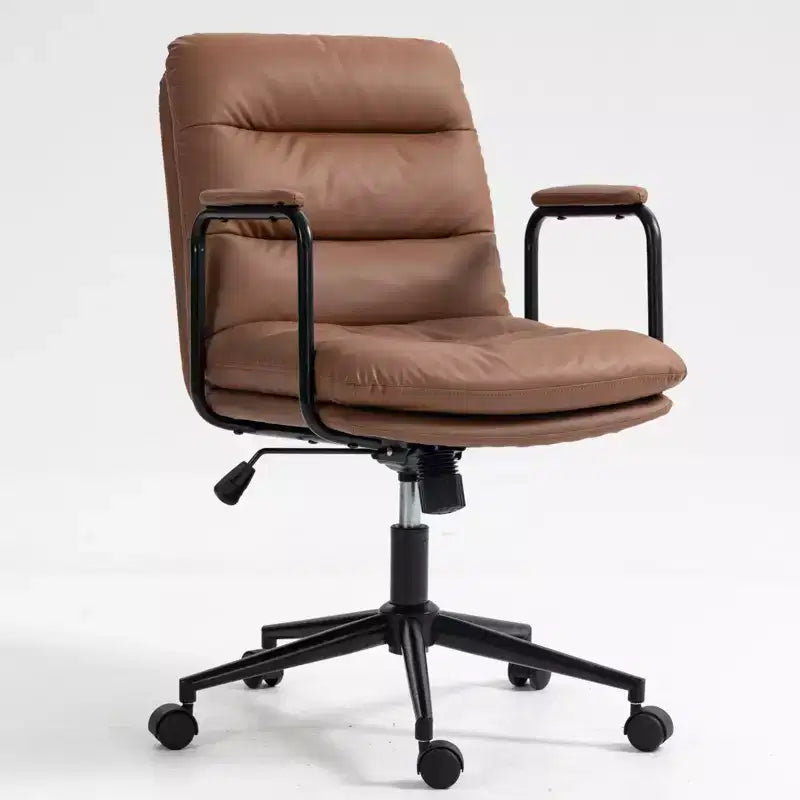 Silla de escritorio de respaldo medio Okak, silla de oficina con reposabrazos acolchados y ruedas, silla de ordenador para oficina, sala de juegos, estudio