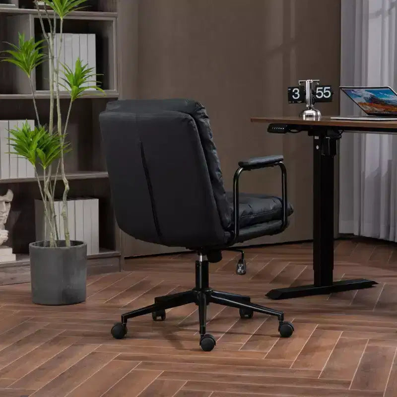 Silla de escritorio de respaldo medio Okak, silla de oficina con reposabrazos acolchados y ruedas, silla de ordenador para oficina, sala de juegos, estudio
