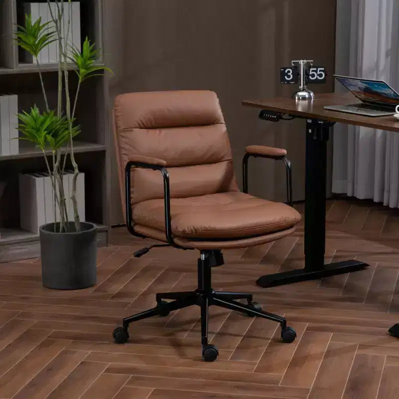 Silla de escritorio de respaldo medio Okak, silla de oficina con reposabrazos acolchados y ruedas, silla de ordenador para oficina, sala de juegos, estudio