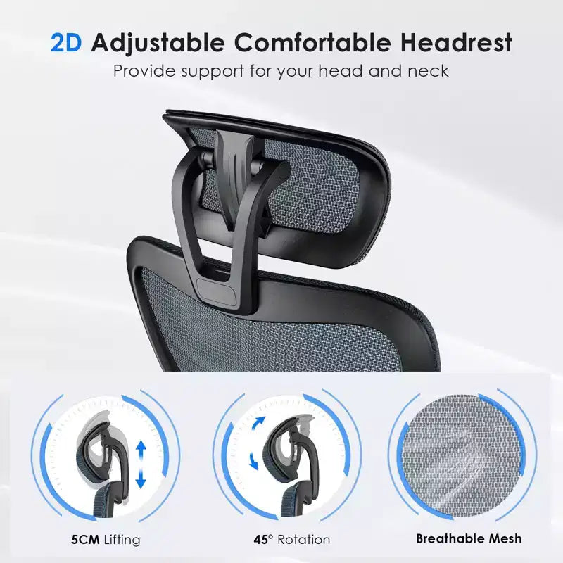 Silla de oficina ergonómica Okak, silla de escritorio de malla con reposacabezas, soporte lumbar y reposabrazos ajustables, silla de juego de respaldo alto para oficina y hogar