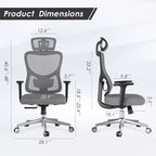 Silla de oficina ergonómica Okak, silla de escritorio de malla con reposacabezas, soporte lumbar y reposabrazos ajustables, silla de juego de respaldo alto para oficina y hogar
