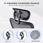 Silla de oficina ergonómica Okak, silla de escritorio de malla con reposacabezas, soporte lumbar y reposabrazos ajustables, silla de juego de respaldo alto para oficina y hogar