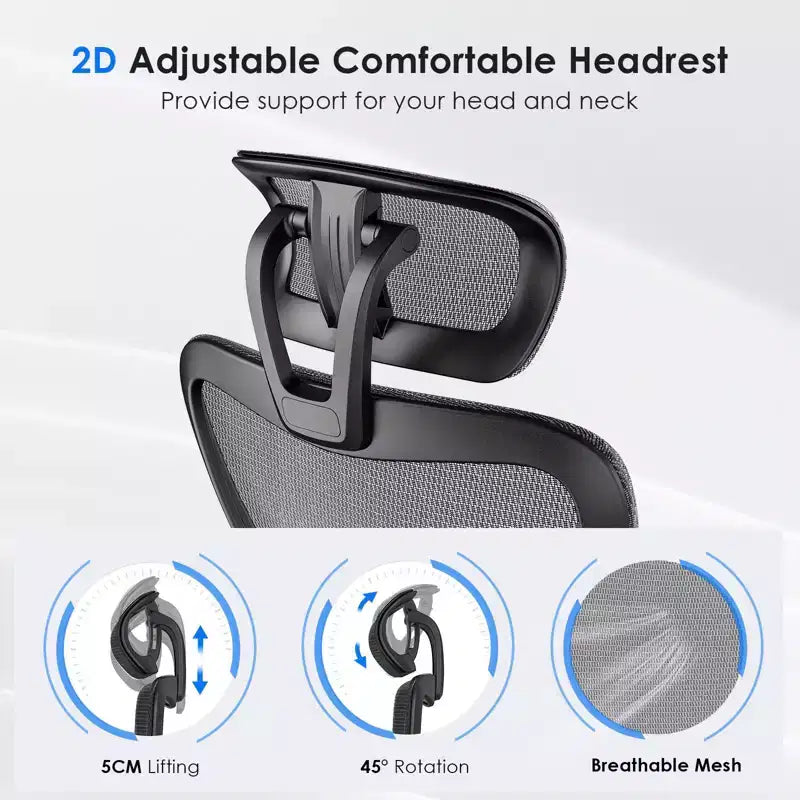 Silla de oficina ergonómica Okak, silla de escritorio de malla con reposacabezas, soporte lumbar y reposabrazos ajustables, silla de juego de respaldo alto para oficina y hogar