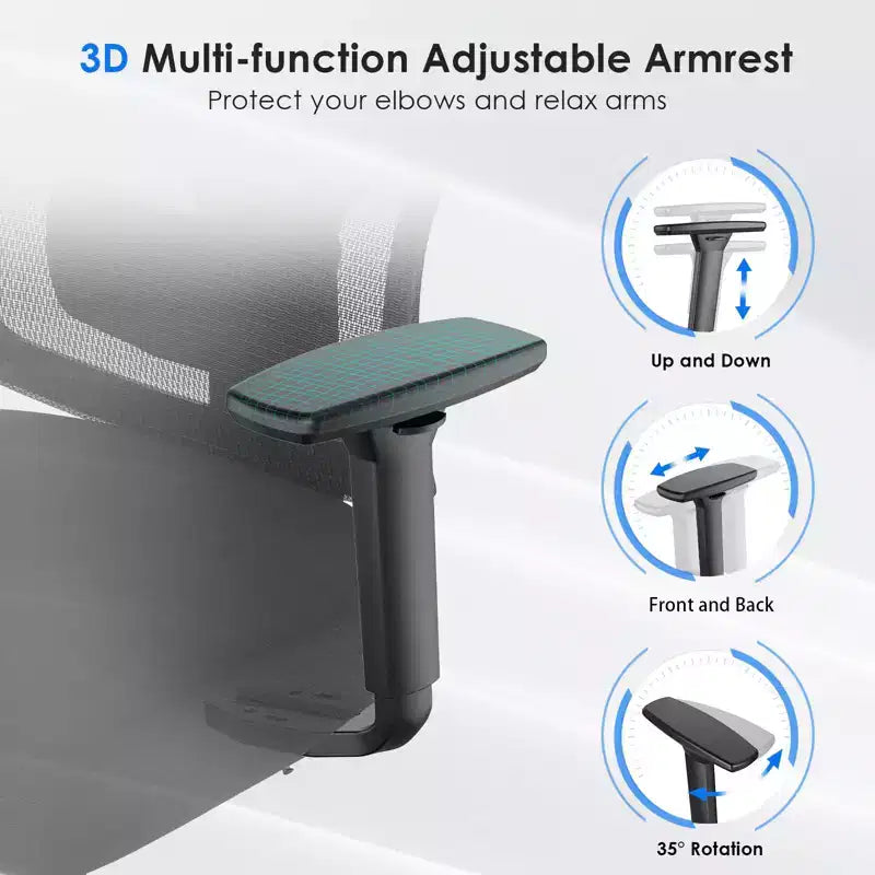 Silla de oficina ergonómica Okak, silla de escritorio de malla con reposacabezas, soporte lumbar y reposabrazos ajustables, silla de juego de respaldo alto para oficina y hogar