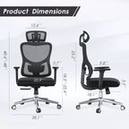 Silla de oficina ergonómica Okak, silla de escritorio de malla con reposacabezas, soporte lumbar y reposabrazos ajustables, silla de juego de respaldo alto para oficina y hogar