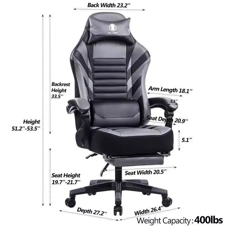 Silla de juego de respaldo alto Okak, silla ergonómica de oficina con reposapiés plegable, silla cómoda ajustable en altura para estudio, sala de juegos