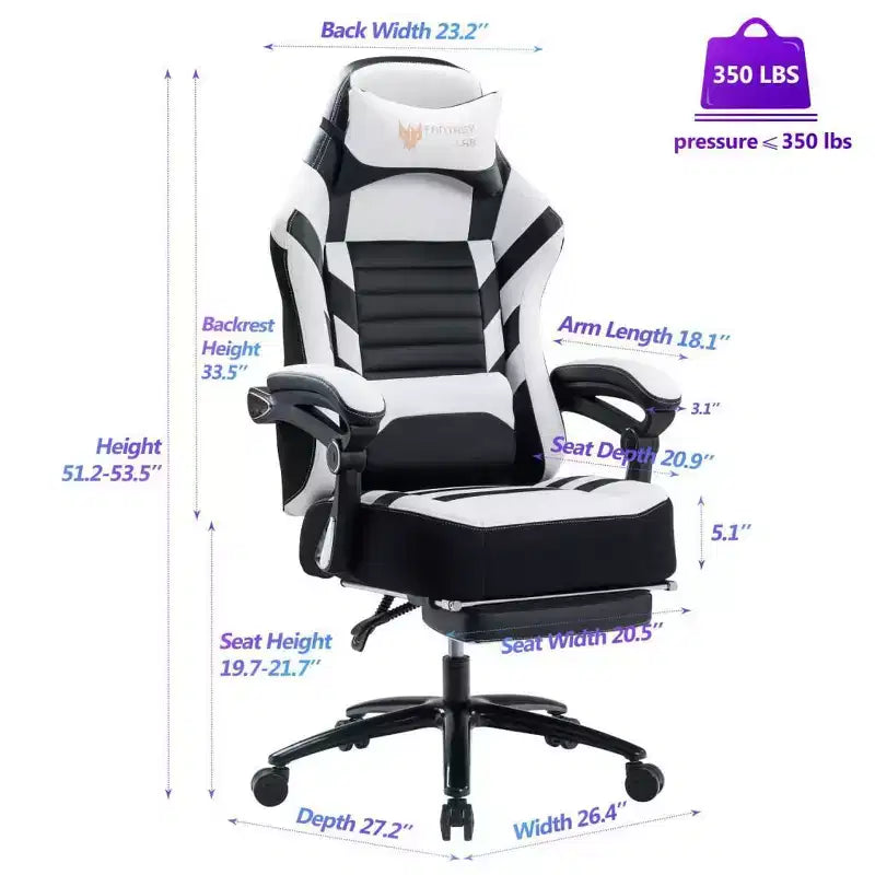 Silla de juego de respaldo alto Okak, silla ergonómica de oficina con reposapiés plegable, silla cómoda ajustable en altura para estudio, sala de juegos