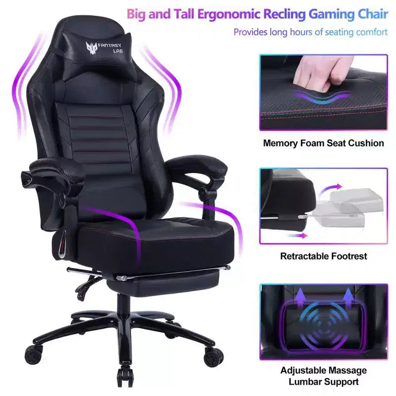 Silla de juego de respaldo alto Okak, silla ergonómica de oficina con reposapiés plegable, silla cómoda ajustable en altura para estudio, sala de juegos