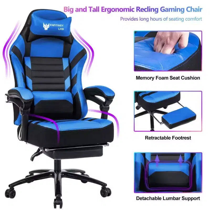 Silla de juego de respaldo alto Okak, silla ergonómica de oficina con reposapiés plegable, silla cómoda ajustable en altura para estudio, sala de juegos
