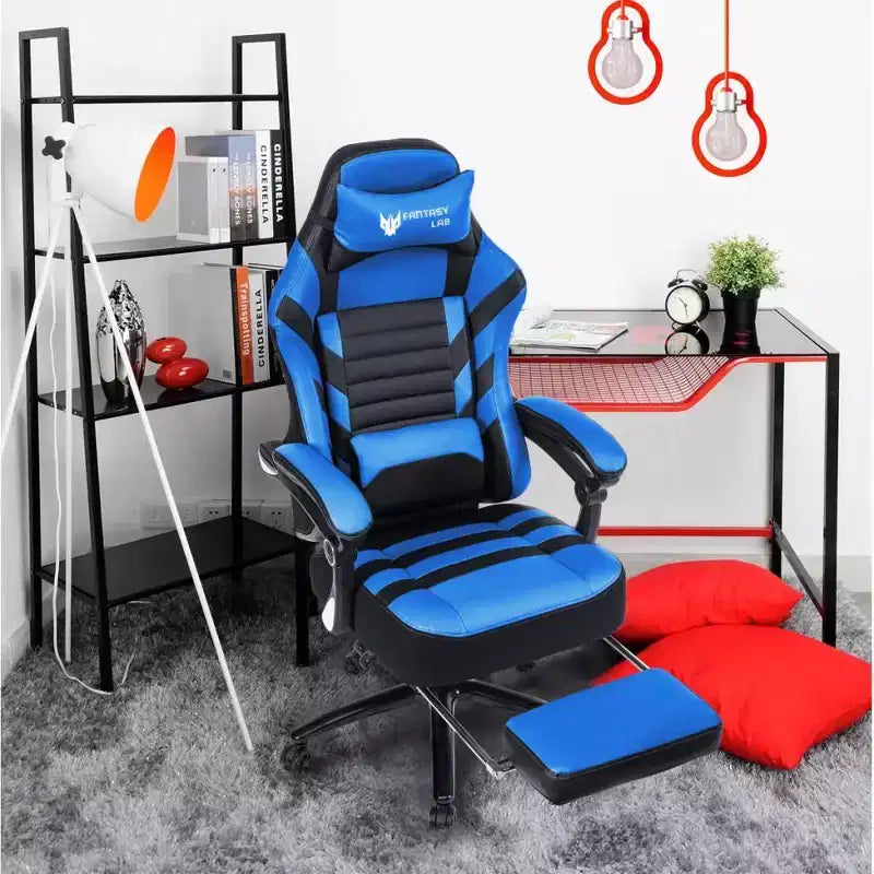 Silla de juego de respaldo alto Okak, silla ergonómica de oficina con reposapiés plegable, silla cómoda ajustable en altura para estudio, sala de juegos